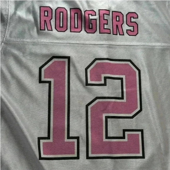 Girl's NFL Team Apparel Packers Aaron Rodgers 12 White Pink Jersey Large (14/16) - Picture 11 of 13
